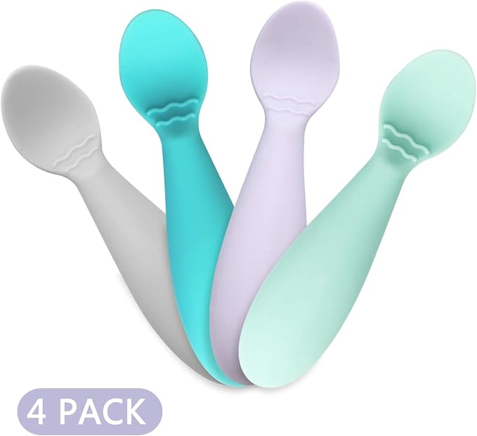PandaEar Baby Infant Spoons BPA Free, Soft Silicone, Self Feeding Fat Handle - Image 4