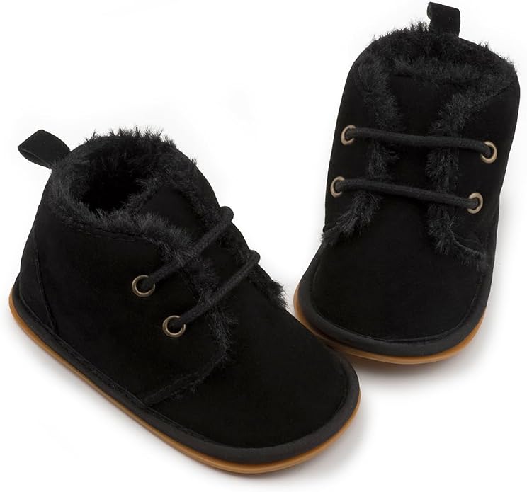 Baby Unisex Warm Snow Boots Newborn Leather Fur Lace Up Ankle Anti-Slip Rubber - Image 4
