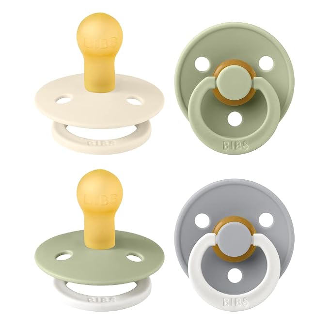 BIBS Colour Soother 4-Pack | BPA Free Dummy Pacifier | Round Nipple | Natural by BIBS