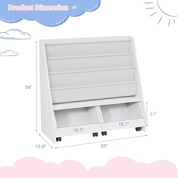 Kids Bookshelf with Two Movable Drawers Toddler Bookcase with Toy Storage - Image 2