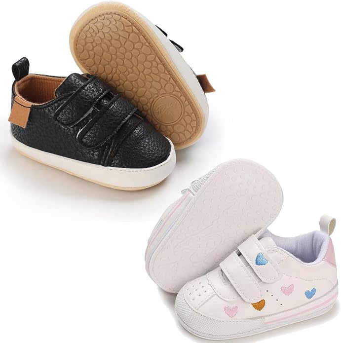 2Pairs Baby Shoes, Boys Girls Non-Slip Rubber Sole Sneakers, Unisex Infant Soft by 82-eitwo