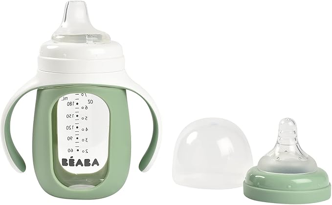 BEABA 2-in-1 Glass Baby Bottle to Glass Transition Sippy Cup, Spill Proof Sippy - Image 2
