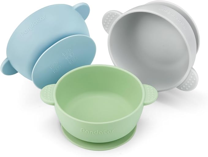 PandaEar 3 Pack Suction Bowls for Baby Toddlers 6-12 months, Silicone Baby Bowls by PandaEar