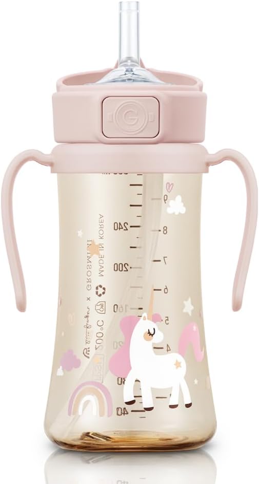 GROSMIMI Flip Top Spill Proof Sippy Cup, BPA Free, 10 oz, Stage 2 Straw - Image 2