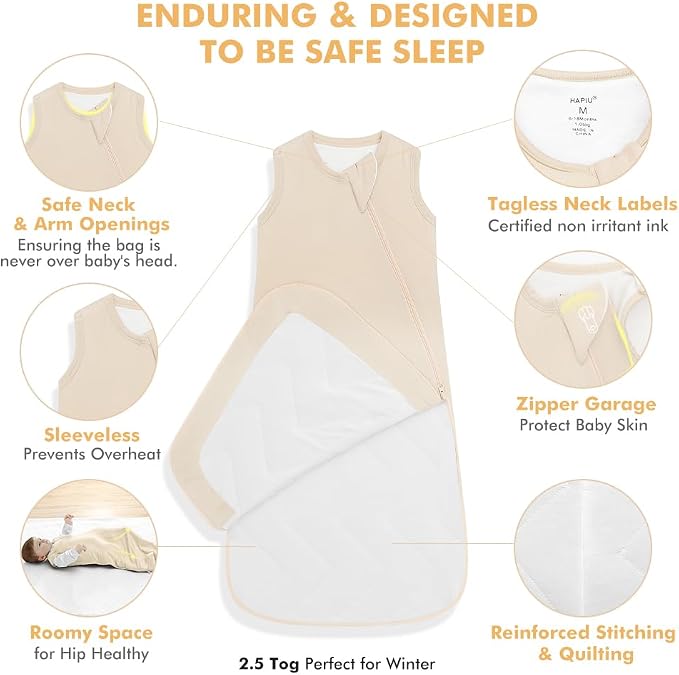 HAPIU Rayon Made from Bamboo Winter Baby Sleep Sack 2.5 TOG, 2-Way Zipper YKK - Image 4
