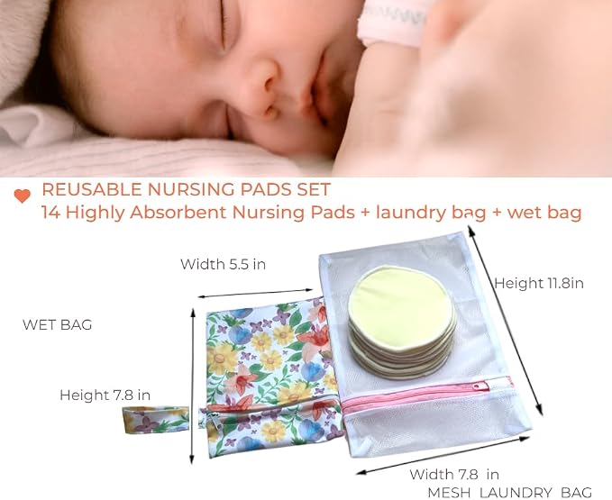Reusable Nursing Pads 14 Pack, Washable Breast Pads Breastfeeding Essentials - Image 3
