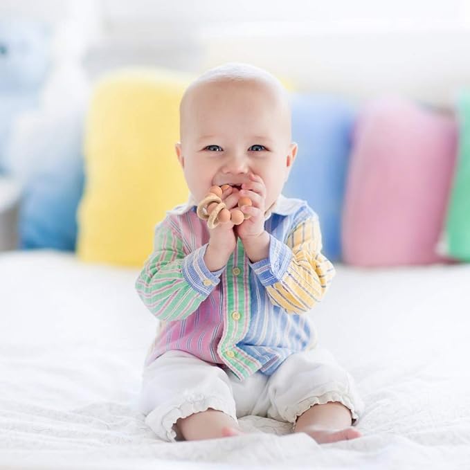 Silicone Baby Teether, Food Grade Silicone & Beech Baby Teething Toy, BPA Free - Image 2
