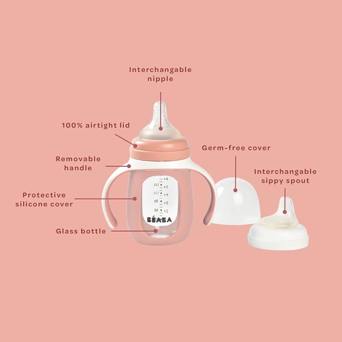BEABA 2-in-1 Glass Baby Bottle to Glass Transition Sippy Cup, Spill Proof Sippy - Image 4