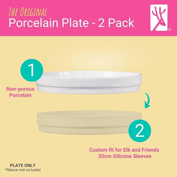 Elk and Friends Kids 7.8” Porcelain White Plates | Divided Plates | Suitable - Image 2