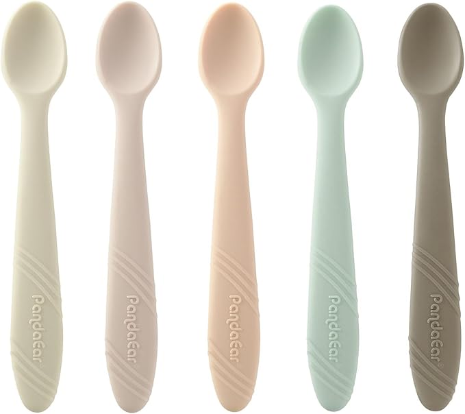 PandaEar 5 Pack Silicone Baby Spoons Self Feeding 4 6 Months, Baby Food Feeding by PandaEar