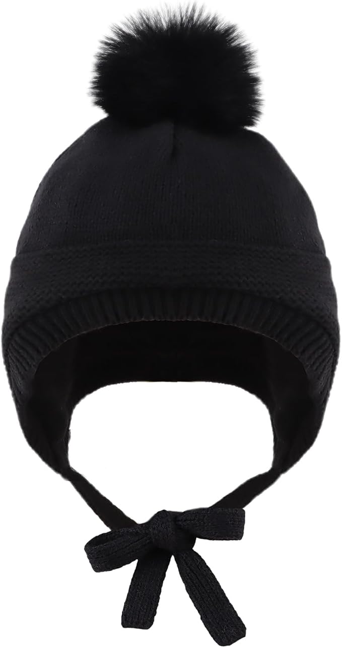 JANGANNSA Basic Winter Baby Boys Beanie Pompom Knitted Girls Hat Kids Earflap - Image 2
