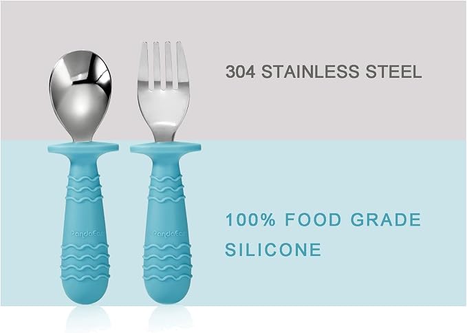 PandaEar 4 Set Baby Toddler Silicone Stainless Steel Utensils Silverware Spoon - Image 4