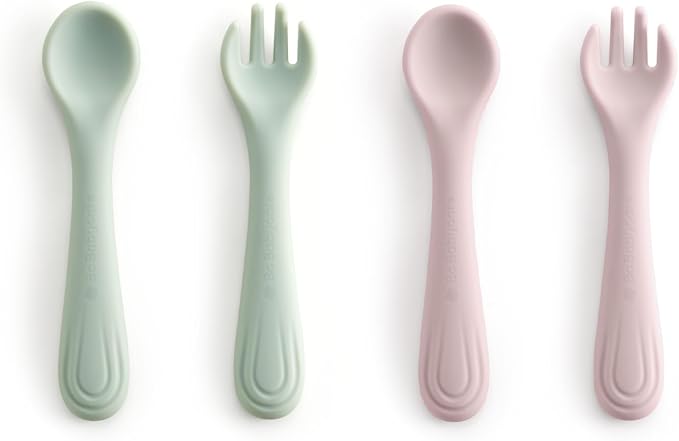 Bc Babycare Portable 4 Pack Baby & Toddler Self Feeding Fork and Spoon Set by BCBABYCARE