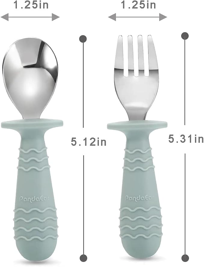 PandaEar 4 Set Baby Toddler Silicone Stainless Steel Utensils Silverware Spoon - Image 2