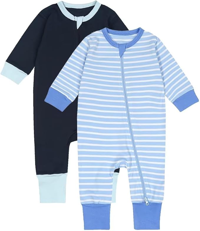 Teach Leanbh Toddler Baby Boys Girls 2-Pack Pajamas Cotton 2 Way Zipper Long by TeachLeanbh