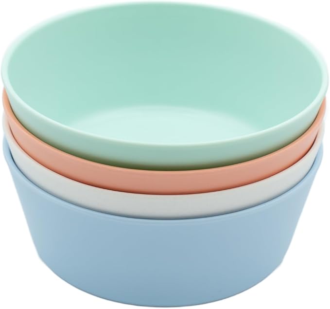 WeeSprout Bamboo Kids Bowls, Set of Four 10 oz Kid-Sized Bamboo Bowls, by WeeSprout