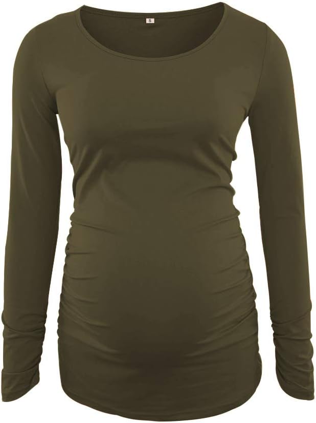Ecavus Women's Maternity Shirts Long Sleeve Soft Stretchy Pregnancy Tops Side - Image 7