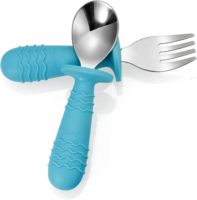 PandaEar 4 Set Baby Toddler Silicone Stainless Steel Utensils Silverware Spoon - Image 7