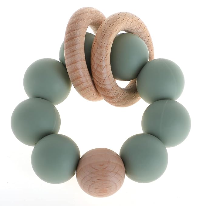 Silicone Baby Teether, Food Grade Silicone & Beech Baby Teething Toy, BPA Free by TOPGOMES