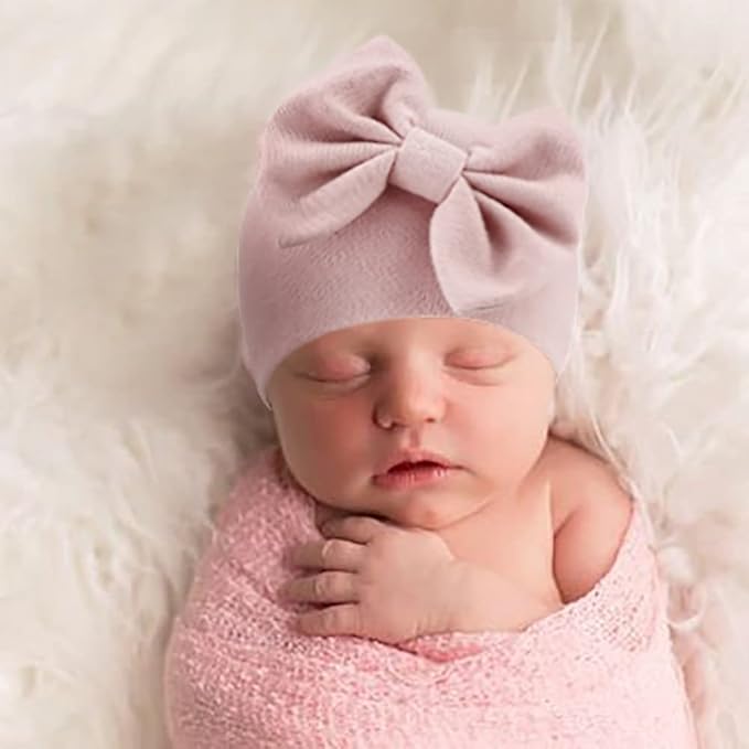 BQUBO Newborn Baby Hats Mittens Set Hospital Hat Beanie Infant Bow Hats Baby - Image 3
