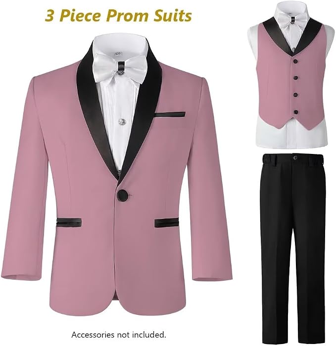 Boys Suit 3 Piece Ring Bearer Suit Kids Formal Jacket Vest Pants Suits Wedding - Image 7