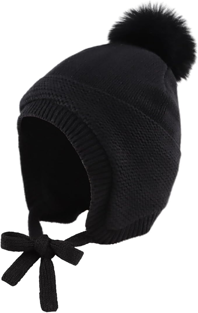 JANGANNSA Basic Winter Baby Boys Beanie Pompom Knitted Girls Hat Kids Earflap by JANGANNSA