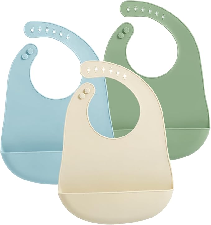PandaEar 3 Pack Silicone Baby Bibs, Super Thin Light Weight Waterproof by PandaEar