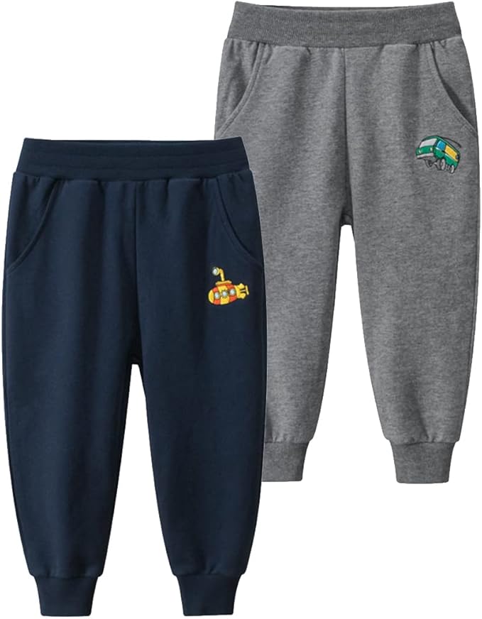 GFQLONG Toddler Boys 3 Pack Cotton Active Jogger Pants, Kids Cartoon Sweatpants by GFQLONG