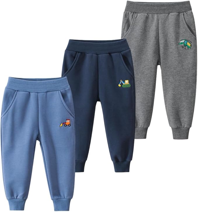 GFQLONG Toddler Boys 3 Pack Cotton Active Jogger Pants, Kids Cartoon Sweatpants by GFQLONG
