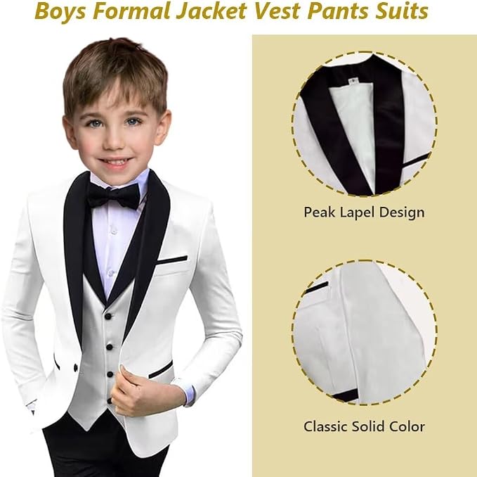Boys Suit 3 Piece Ring Bearer Suit Kids Formal Jacket Vest Pants Suits Wedding - Image 4