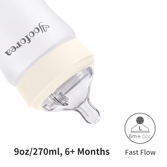 Yooforea Silicone Coated Glass Baby Bottle, 6M+ Fast Flow Nipple I Anti-Colic - Image 5