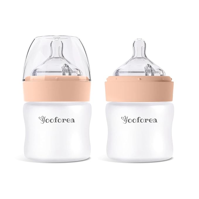 Yooforea Silicone Coated Glass Baby Bottle, 0M+ Slow Flow Nipple I Anti-Colic by Yooforea