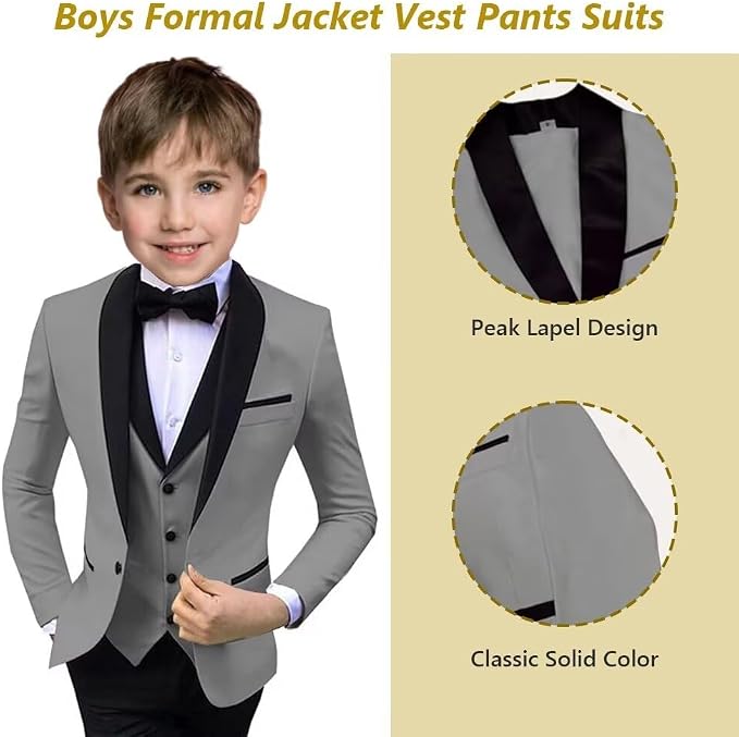 Boys Suit 3 Piece Ring Bearer Suit Kids Formal Jacket Vest Pants Suits Wedding - Image 4