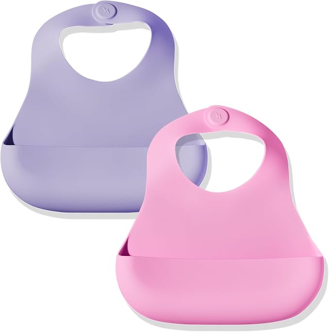 Magnetic Silicone Bibs 2-Pack Waterproof, Dishwasher Safe, BPA Free Food-Grade by Babynetic