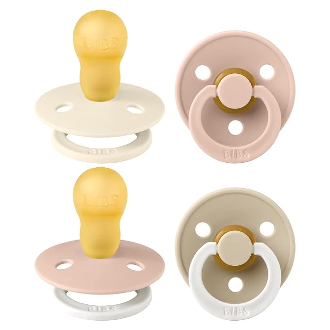 BIBS Colour Soother 4-Pack | BPA Free Dummy Pacifier | Round Nipple | Natural by BIBS