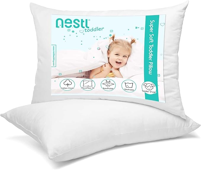Nestl 2 Pack Toddler Pillow for Sleeping 13 x 18, Small Kids Pillow for Travel by Nestl