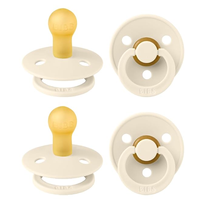 BIBS Colour Soother 4-Pack | BPA Free Dummy Pacifier | Round Nipple | Natural by BIBS