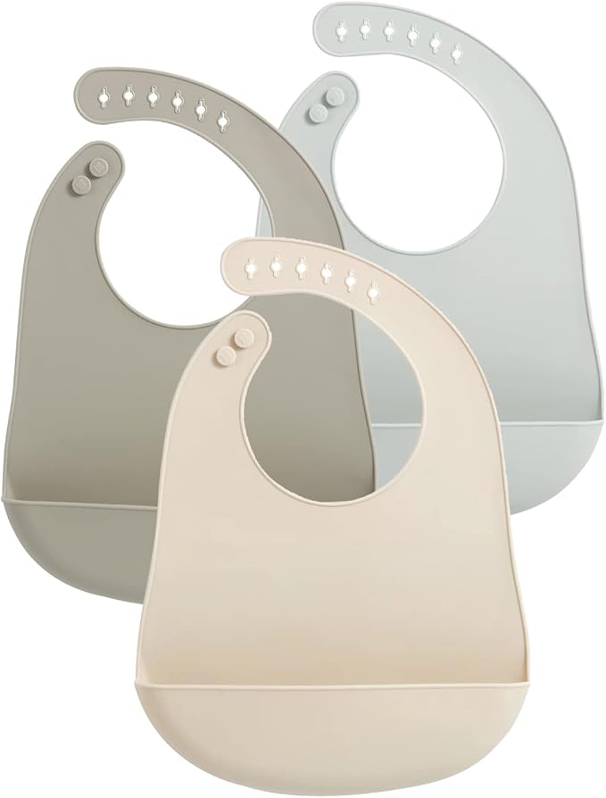PandaEar 3 Pack Waterproof Silicone Baby Bibs| Super Thin Light Weight Feeding by PandaEar