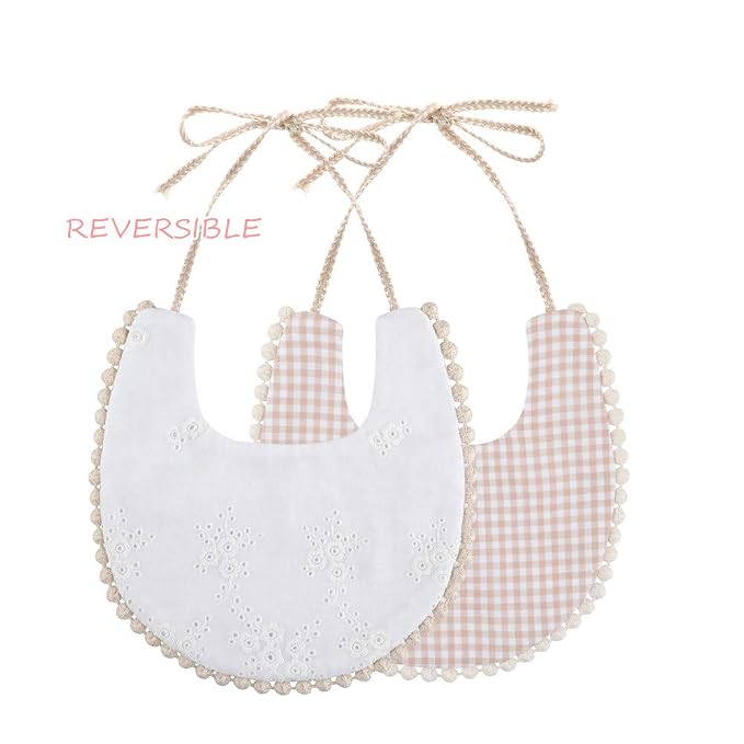 GZMM Baby Bib For Girls, Reversible Waterproof Handmade Natural Cotton Baby - Image 2