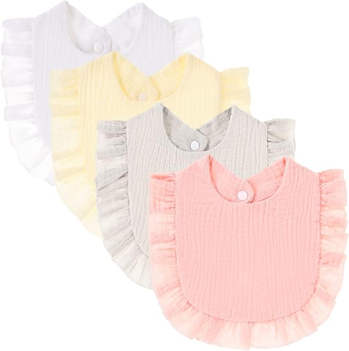 4 PACK Solid Muslin Baby Drool Bibs Set by Nishine