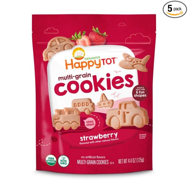 Happy Tot Organic Multi-Grain Cookies Toddler Snack, Fun Transportation Shapes by HappyTot