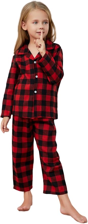 Schbbbta Kids Pajamas Set, Plaid Button Down Pjs - Image 5
