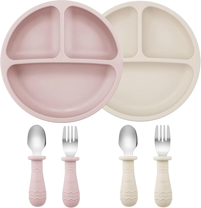 PandaEar 6 Pack Toddler Plates and Utensils Set, 2 Pack Silicone Baby Plates by PandaEar