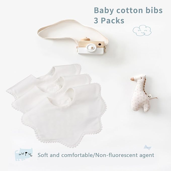 Bamery Baby Bandana Bibs White Cotton Drool Bibs - Image 2