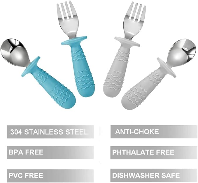 PandaEar 4 Set Baby Toddler Silicone Stainless Steel Utensils Silverware Spoon - Image 3