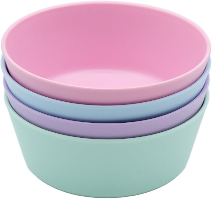 WeeSprout Bamboo Kids Bowls, Set of Four 10 oz Kid-Sized Bamboo Bowls, by WeeSprout