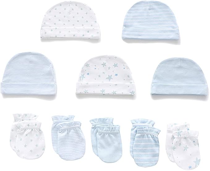 Newborn Baby Boy Girl Caps Mittens Socks Set Cotton Baby Essentials Accessories - Image 2
