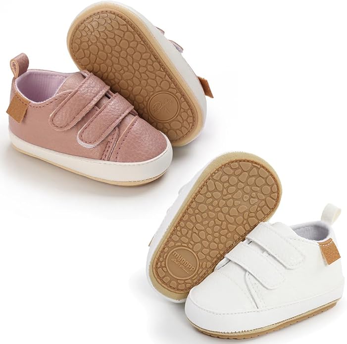 2Pairs Baby Shoes, Boys Girls Non-Slip Rubber Sole Sneakers, Unisex Infant Soft by 82-eitwo