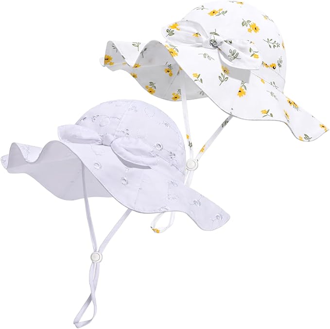 Baby Girl Sun Hat with UPF 50+ Outdoor Adjustable Beach Hat with Wide Brim by DANMY