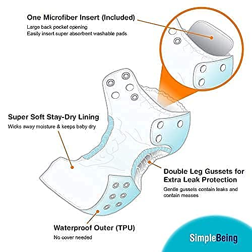 Simple Being Reusable Cloth Diapers- One Size Adjustable, Washable Soft - Image 8